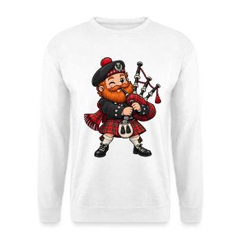 Schotte mit Dudelsack Kawaii Style – Kilt - Unisex Pullover - Weiß - Vorne - Alina (178cm) & Michal (187cm)