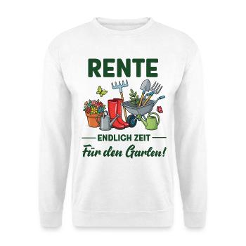 Rente endlich Zeit für den Garten lustige Sprüche - Unisex Pullover - Weiß - Vorne - Alina (178cm) & Michal (187cm)
