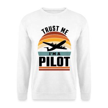 Trust me I'm a Pilot with Airplane Flugzeug Pilot - Unisex Pullover - Weiß - Vorne - Alina (178cm) & Michal (187cm)
