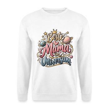 Planeten Sterne Muttertag Beste Mama im Universum - Unisex Pullover - Weiß - Vorne - Alina (178cm) & Michal (187cm)