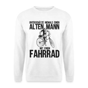 Unterschätze Alten Mann Mit Einem Fahrrad - Unisex Pullover - Weiß - Vorne - Alina (178cm) & Michal (187cm)