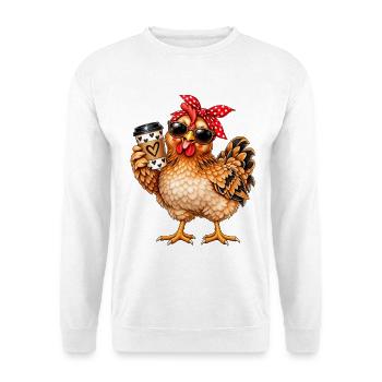 Coffee Chick mit Bandana und Sonnenbrillen - Unisex Pullover - Weiß - Vorne - Alina (178cm) & Michal (187cm)