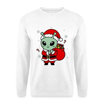 Süße Kawaii-Weihnachts-Alien-Weihnachtssack-Geschenkidee - Unisex Pullover - Weiß - Vorne - Alina (178cm) & Michal (187cm)