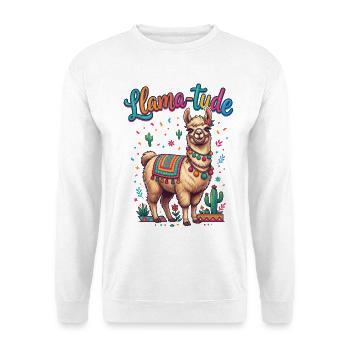 Llama-tude Lustiges Llama Alpakas Design - Unisex Pullover - Weiß - Vorne - Alina (178cm) & Michal (187cm)