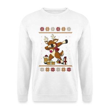 Lustiges Rentier Weihnachten Geschenk - Unisex Pullover - Weiß - Vorne - Alina (178cm) & Michal (187cm)