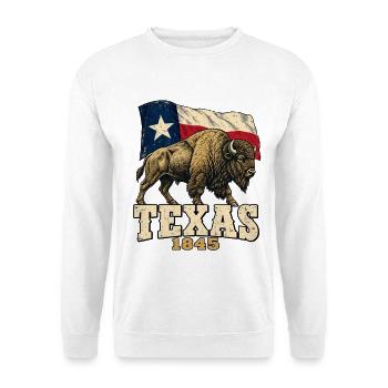 Texas Bison 1845 Flag Vintage - Unisex Pullover - Weiß - Vorne - Alina (178cm) & Michal (187cm)