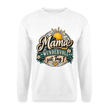 Muttertag - Mama wundervoll seit Tag eins - Unisex Pullover - Weiß - Vorne - Alina (178cm) & Michal (187cm)