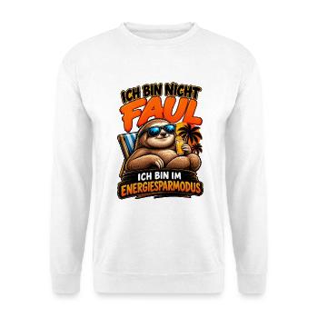 Energiemodus Faultier - Unisex Pullover - Weiß - Vorne - Alina (178cm) & Michal (187cm)