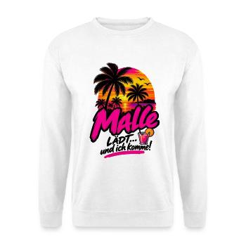 Malle lädt und ich komme Sunset Palmen Print - Unisex Pullover - Weiß - Vorne - Alina (178cm) & Michal (187cm)
