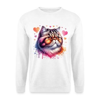 Exotische Kurzhaarkatze - Unisex Pullover - Weiß - Vorne - Alina (178cm) & Michal (187cm)