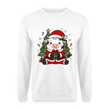 Niedliche Weihnachtskuh-Weihnachtshut-Geschenk-Weihnachtsbaumkunst - Unisex Pullover - Weiß - Vorne - Alina (178cm) & Michal (187cm)