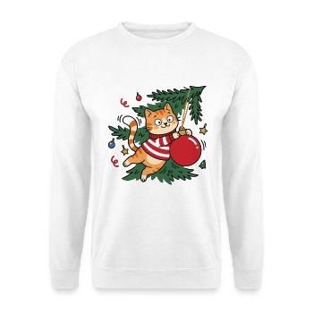 Frecher Weihnachts-Katzenbaum-Chaos-Feiertag - Unisex Pullover - Weiß - Vorne - Alina (178cm) & Michal (187cm)