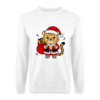 Süße Kawaii-Weihnachts-Gepard-Feiertags-Großkatze - Unisex Pullover - Weiß - Vorne - Alina (178cm) & Michal (187cm)