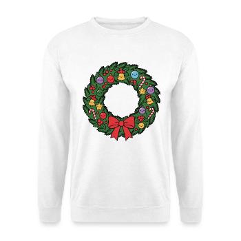 Niedliche Kawaii-Weihnachtskranzkranz Festliche Feiertagsgirlande - Unisex Pullover - Weiß - Vorne - Alina (178cm) & Michal (187cm)