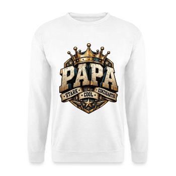 Vatertag Papa stark cool & einzigartig  - Unisex Pullover - Weiß - Vorne - Alina (178cm) & Michal (187cm)