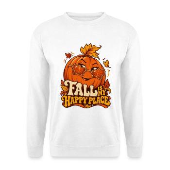 Fall Is My Happy Place – Kürbis T-Shirt  - Unisex Pullover - Weiß - Vorne - Alina (178cm) & Michal (187cm)