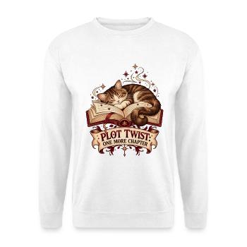 Bücherkater – Katze & Bücher T-Shirt  - Unisex Pullover - Weiß - Vorne - Alina (178cm) & Michal (187cm)