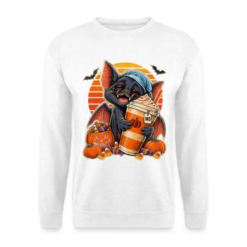 Halloween Fledermaus-Arzt mit Kaffee für müde - Unisex Pullover - Weiß - Vorne - Alina (178cm) & Michal (187cm)