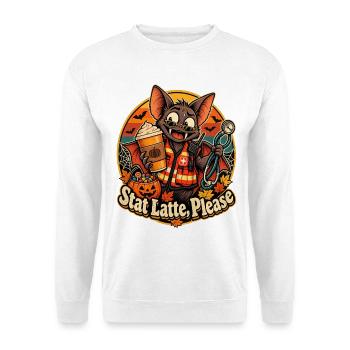 Halloween Fledermaus Notarzt Stat Latte Please - Unisex Pullover - Weiß - Vorne - Alina (178cm) & Michal (187cm)