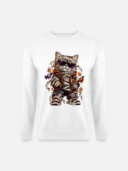 Halloween Mumienkatze mit Süßkram - Unisex Pullover - Weiß