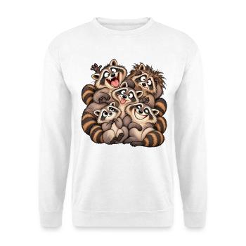 Fröhliche Waschbären-Familie - Unisex Pullover - Weiß - Vorne - Alina (178cm) & Michal (187cm)