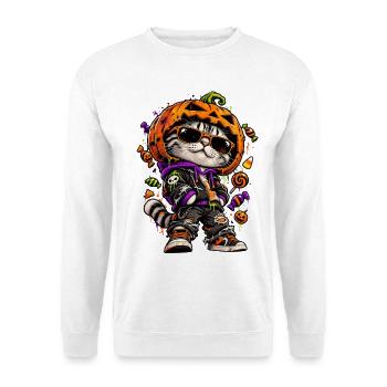 Halloween Katze Mit Kürbismaske - Unisex Pullover - Weiß - Vorne - Alina (178cm) & Michal (187cm)