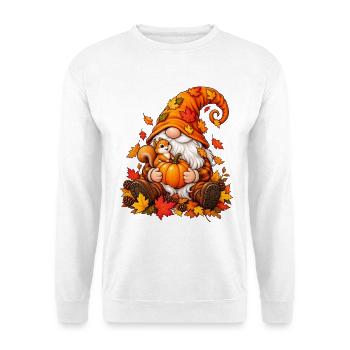 Süßer Wichtel mit Kürbis für Herbst & Halloween - Unisex Pullover - Weiß - Vorne - Alina (178cm) & Michal (187cm)