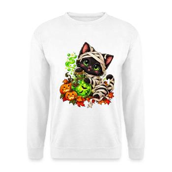 Mumien Katze mit Zaubertrank Halloween - Unisex Pullover - Weiß - Vorne - Alina (178cm) & Michal (187cm)