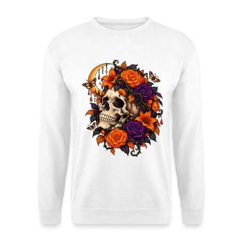 Gothic Totenkopf mit Blumen Halloween - Unisex Pullover - Weiß - Vorne - Alina (178cm) & Michal (187cm)