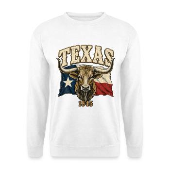 Texas Longhorn Flag Emblem 1845 - Unisex Pullover - Weiß - Vorne - Alina (178cm) & Michal (187cm)