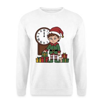 Süßes Kawaii-Müdes Elfen-Weihnachtsgeschenk um Mitternacht - Unisex Pullover - Weiß - Vorne - Alina (178cm) & Michal (187cm)