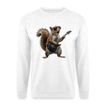 Rockgitarren-Eichhörnchen - Unisex Pullover - Weiß - Vorne - Alina (178cm) & Michal (187cm)