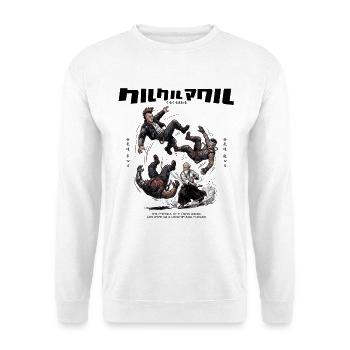 Surreal Cyberpunk Art of Aikido Throwing - Unisex Pullover - Weiß - Vorne - Alina (178cm) & Michal (187cm)