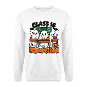 Geisterklasse Spookische Lernrunde - Unisex Pullover - Weiß - Vorne - Alina (178cm) & Michal (187cm)