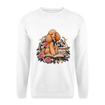 Pudel Teezeit im Blumenkosmos - Unisex Pullover - Weiß - Vorne - Alina (178cm) & Michal (187cm)