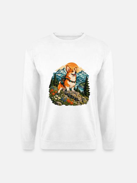Wandernder Corgi im Bergwald - Unisex Pullover - Weiß