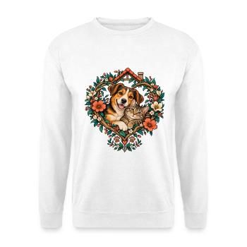 Tierfreunde im Blumenherz - Unisex Pullover - Weiß - Vorne - Alina (178cm) & Michal (187cm)