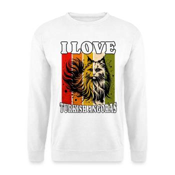 I Love Turkish Angora - Unisex Pullover - Weiß - Vorne - Alina (178cm) & Michal (187cm)