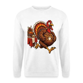 Witziger Thanksgiving Truthahn mit Babybauch - Unisex Pullover - Weiß - Vorne - Alina (178cm) & Michal (187cm)
