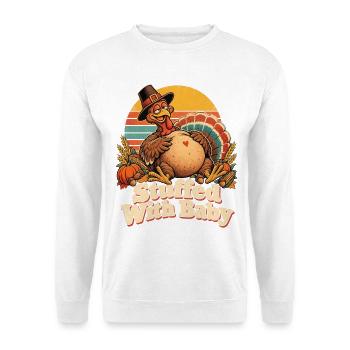 Thanksgiving Stuffed With Baby Truthahn Retro - Unisex Pullover - Weiß - Vorne - Alina (178cm) & Michal (187cm)