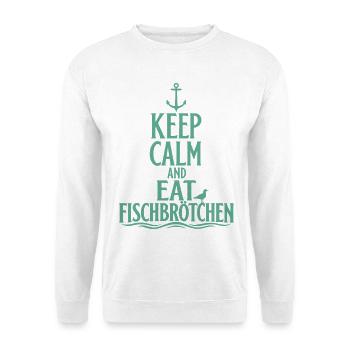 Fischbrötchen – Keep Calm an der Küste - Unisex Pullover - Weiß - Vorne - Alina (178cm) & Michal (187cm)
