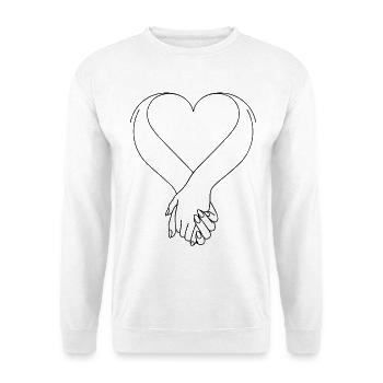 Zwei Hände händchen halten mit Herz holding hands - Unisex Pullover - Weiß - Vorne - Alina (178cm) & Michal (187cm)
