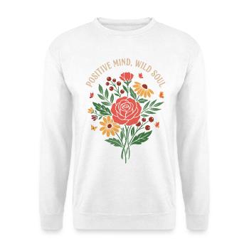 Positive Mind Wild Soul Blumendesign - Unisex Pullover - Weiß - Vorne - Alina (178cm) & Michal (187cm)