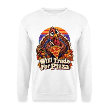 Thanksgiving Truthahn Will Trade For Pizza - Unisex Pullover - Weiß - Vorne - Alina (178cm) & Michal (187cm)