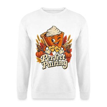 Thanksgiving Perfect Pairing Kürbiskuchen - Unisex Pullover - Weiß - Vorne - Alina (178cm) & Michal (187cm)