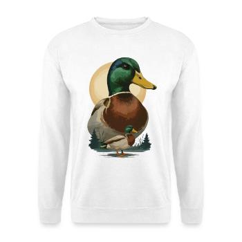 Duo Ente im Abendlicht - Unisex Pullover - Weiß - Vorne - Alina (178cm) & Michal (187cm)