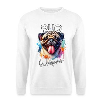 Mops Flüsterer - Unisex Pullover - Weiß - Vorne - Alina (178cm) & Michal (187cm)
