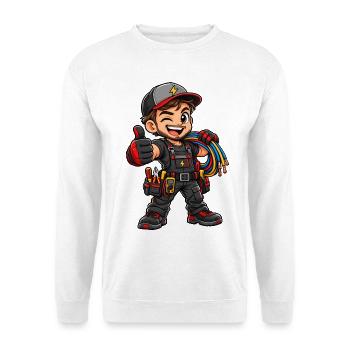 Elektriker Kawaii Style – Süßes Handwerkermotiv - Unisex Pullover - Weiß - Vorne - Alina (178cm) & Michal (187cm)