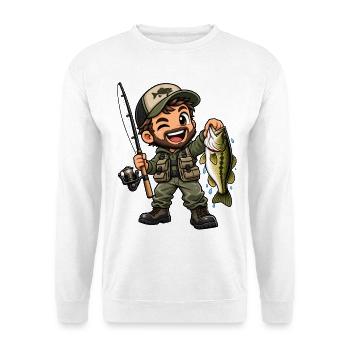 Angler Kawaii Style – Süßes Angelmotiv - Unisex Pullover - Weiß - Vorne - Alina (178cm) & Michal (187cm)