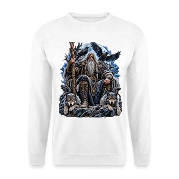 Odin – Allvater der nordischen Mythologie - Unisex Pullover - Weiß - Vorne - Alina (178cm) & Michal (187cm)